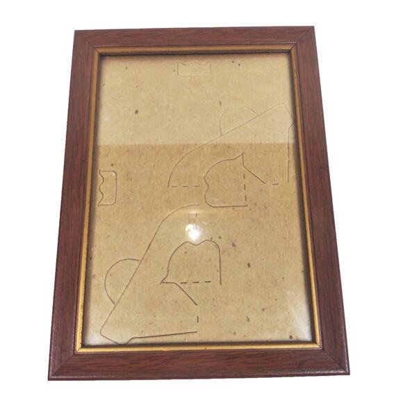 Vintage Metal Faux Wood Small Picture Frame w Gold Trim 5x7 Hang Only MCM - Picture 1 of 7